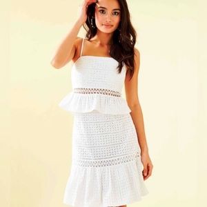 Lilly Pulitzer NWT Jan Peplum Crop Top & Skirt Set White Eyelet $228 Size 6